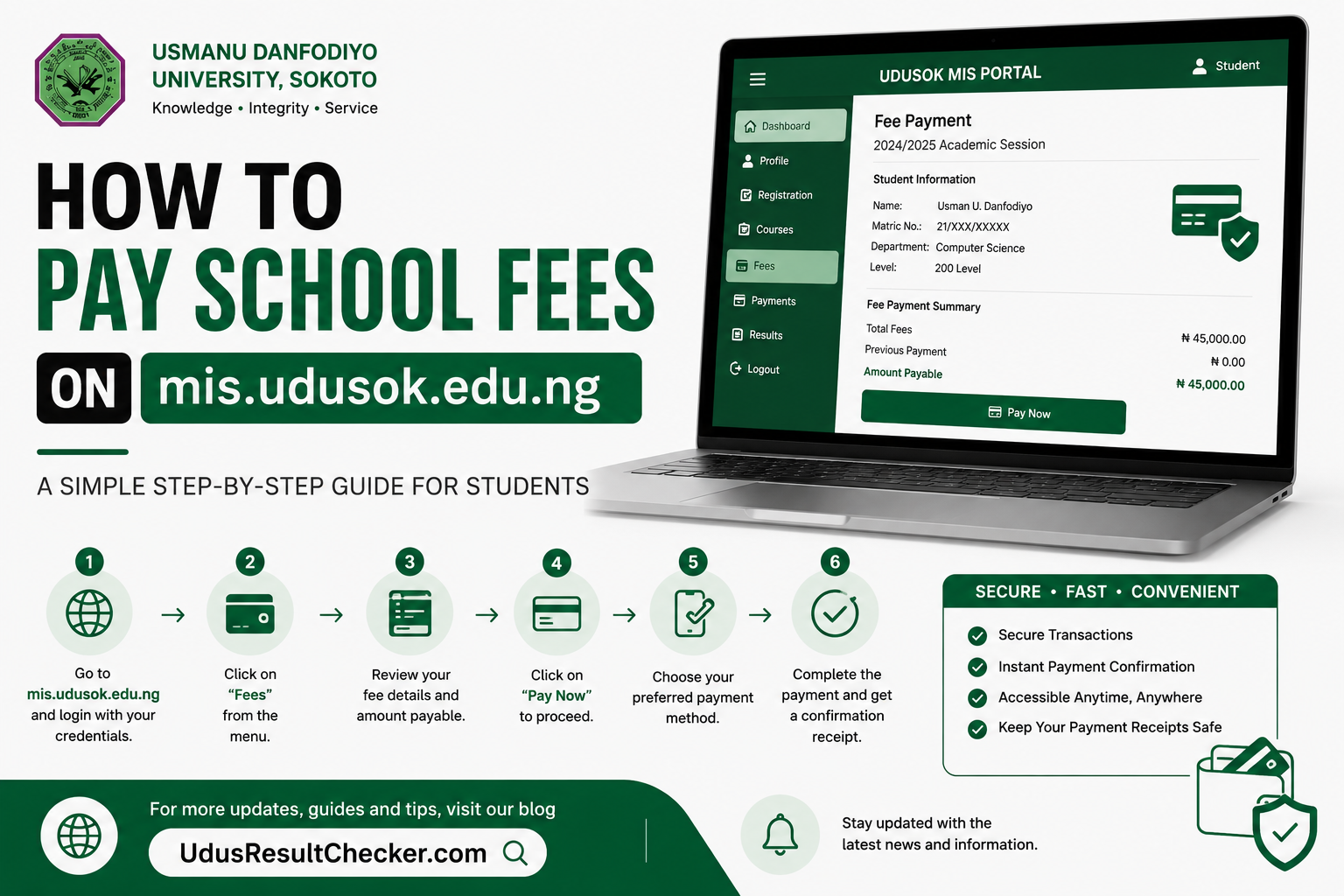 How to pay school fees on mis.udusok.edu.ng